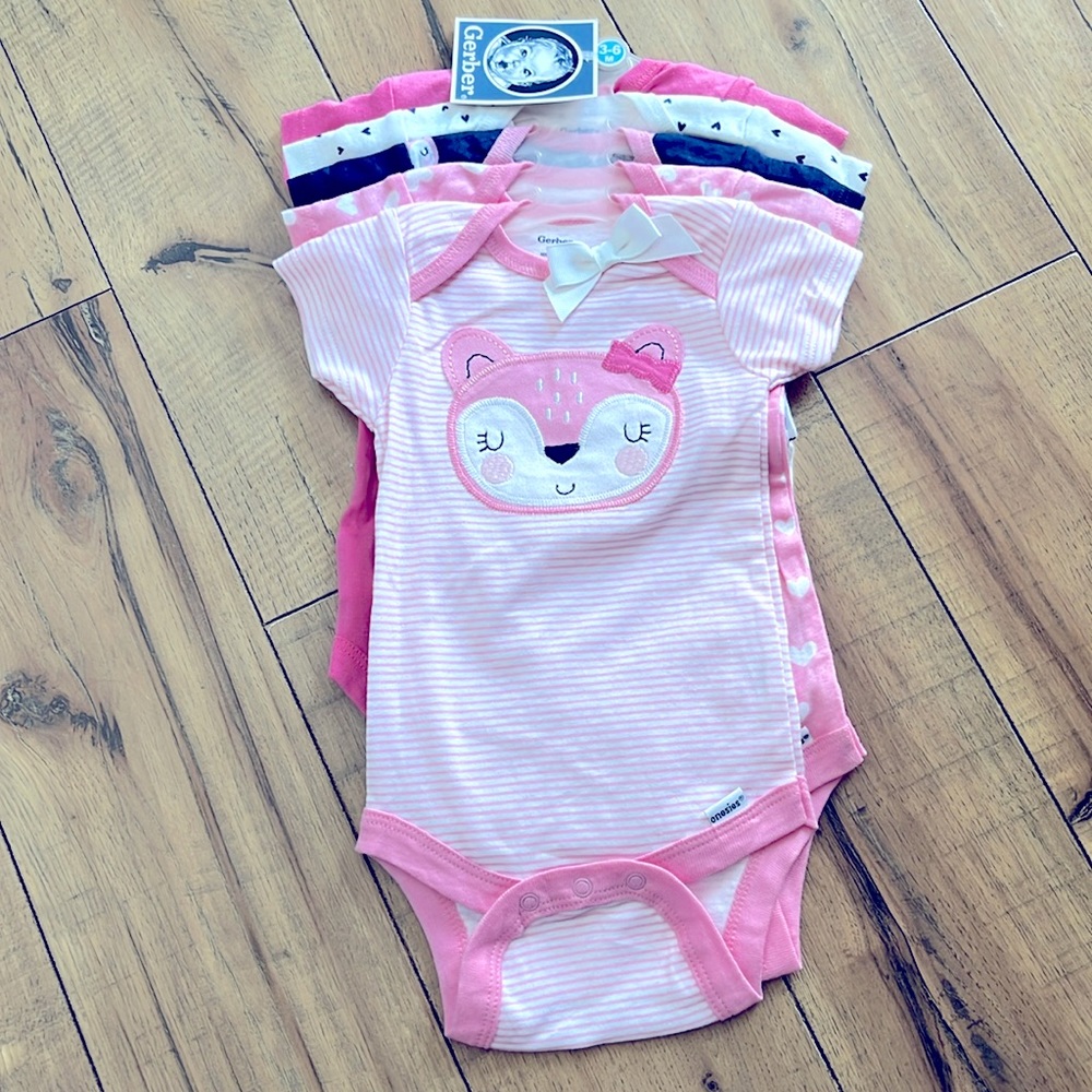 Fox and Hearts Short Sleeve Baby Girl Bodysuits